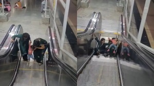 VIDEO : बच्चे को लेकर एस्केलेटर चढ़ रही थीं महिलाएं… फिर जो हुआ…