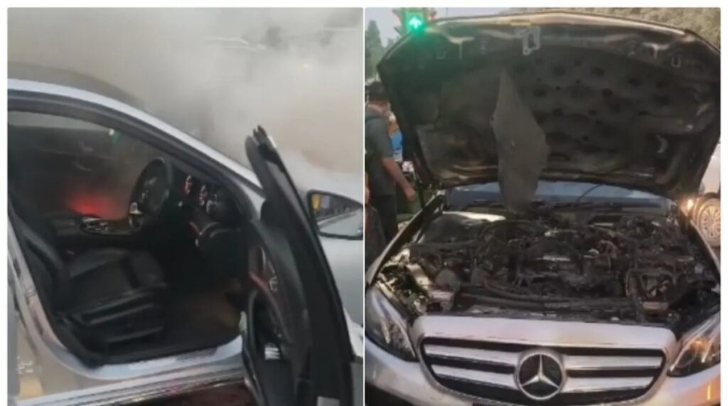 जल रही थी लग्जरी कार, दिल्ली पुलिस ने जान पर खेलकर बचाई महिला और बच्चे की जान