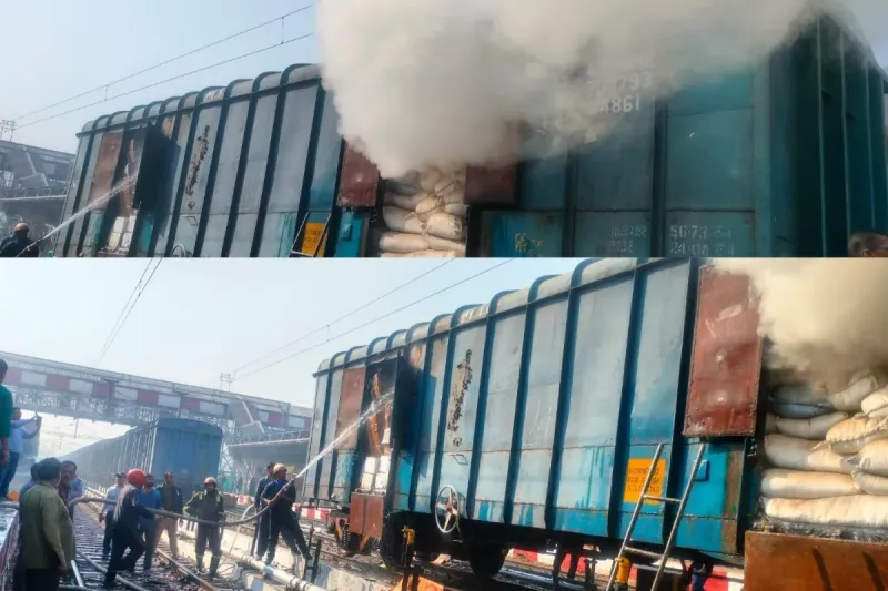 पार्सल मालगाड़ी के डिब्बे में लगी भीषण आग, बरेली जंक्शन पर मचा हड़कंप