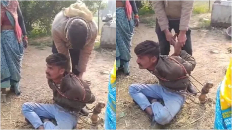 फंस गया “एसपी राजा चौहान”, ग्रामीणों ने भैंस के खूंटे से बांधा, फिर बुला ली पुलिस…