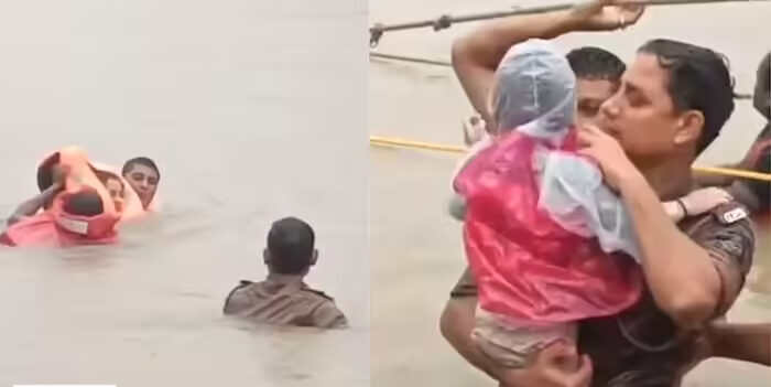 सूरत से महाराष्ट्र जा रही थी बस बाढ़ में फंसी, छत पर चढ़े यात्री, फिर पुलिस ने ली एंट्री, खाकी को सैल्यूट