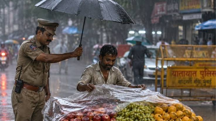 बारिश में ठिठुर रहा फलवाला, तभी देवदूत बन आया पुलिसवाला…