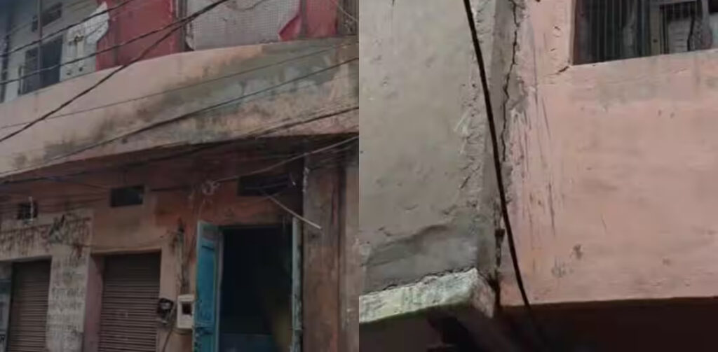 चार मंजिला मकान झुका, जगह-जगह दरारें, 40 लोगों को सुरक्षित निकाला